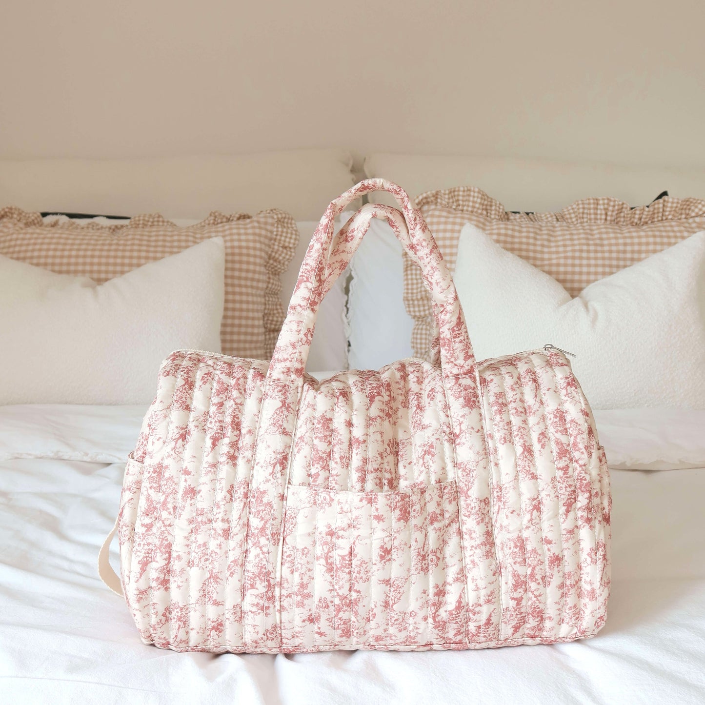 Borsa da Viaggio da Donna, Borsone Floreale Rosa-Modaso
