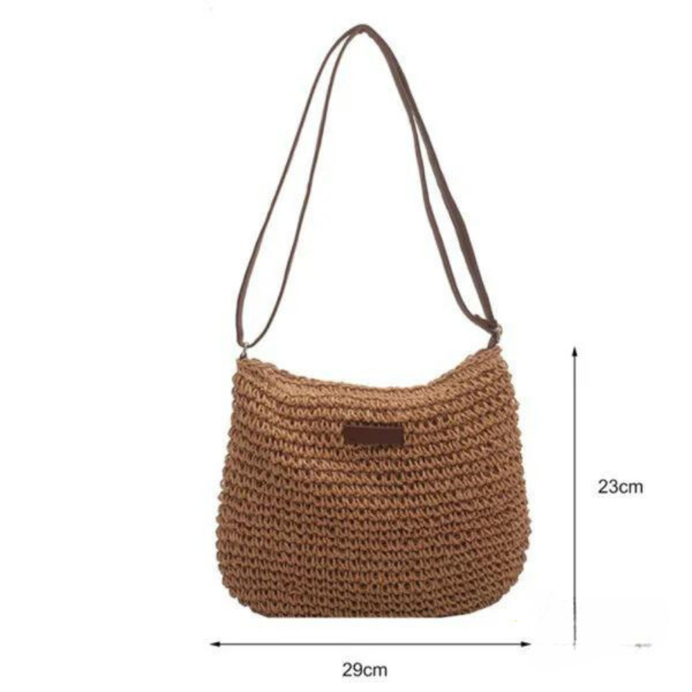 Borsa di paglia | Cerniera | Tracolla regolabile | Borsa a tracolla | Borsa a spalla-Modasso