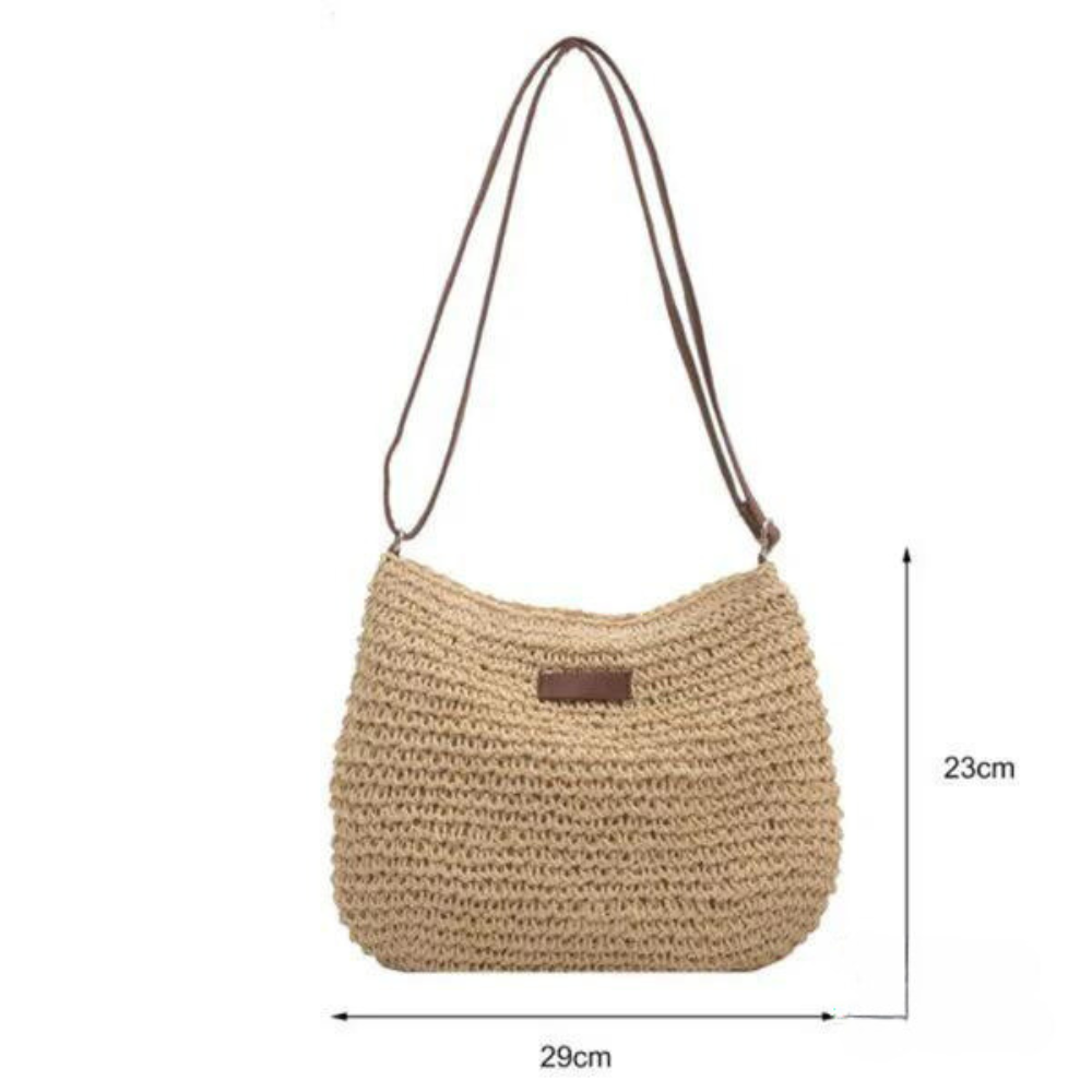 Borsa di paglia | Cerniera | Tracolla regolabile | Borsa a tracolla | Borsa a spalla-Modasso