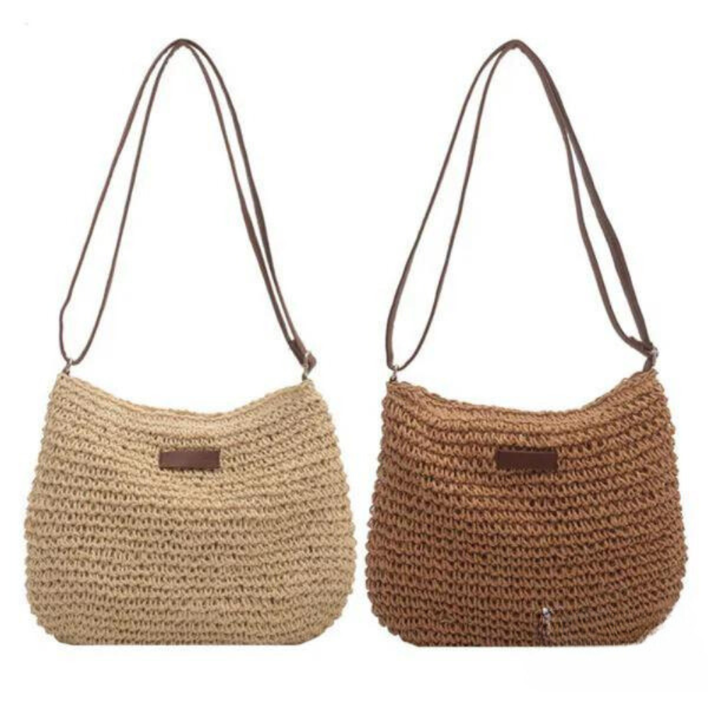 Borsa di paglia | Cerniera | Tracolla regolabile | Borsa a tracolla | Borsa a spalla-Modasso