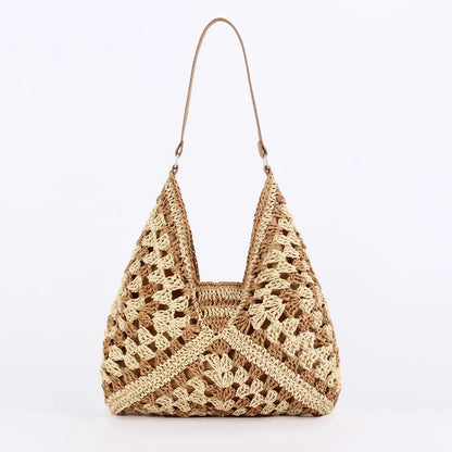 Borsa di paglia - Grande - A tracolla - Borsa hobo - Borsa da spiaggia-Marrone-Modasso