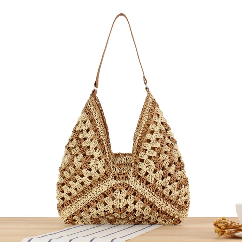 Borsa di paglia - Grande - A tracolla - Borsa hobo - Borsa da spiaggia-Modasso