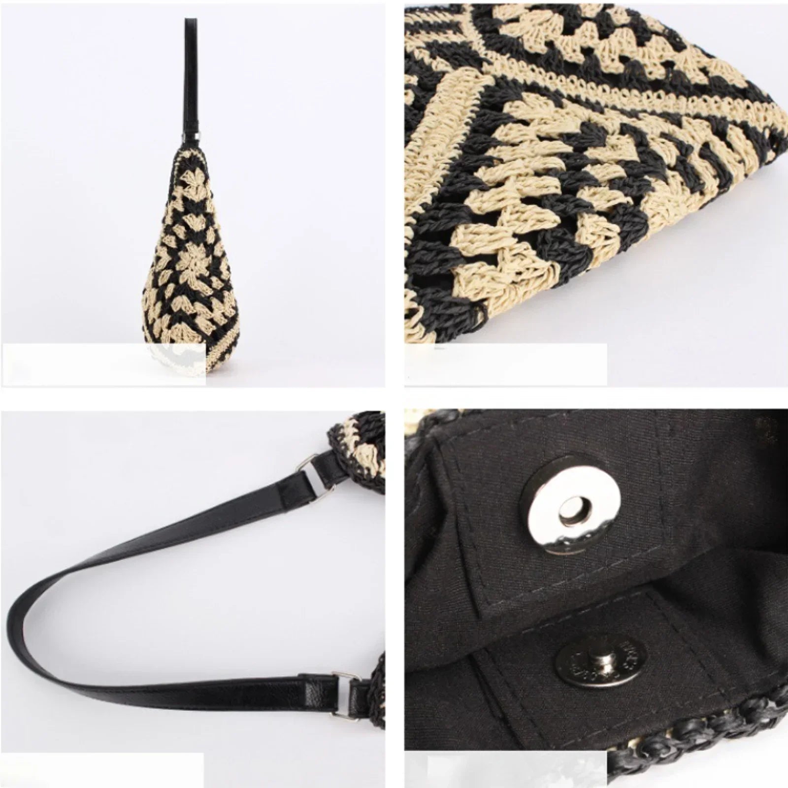 Borsa di paglia - Grande - A tracolla - Borsa hobo - Borsa da spiaggia-Modasso