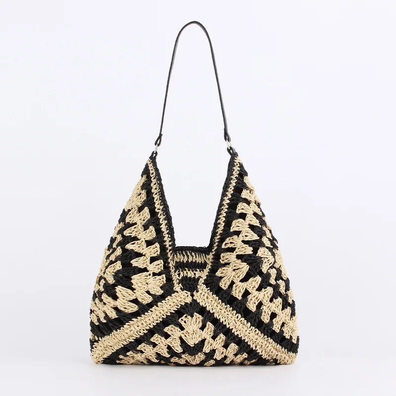 Borsa di paglia - Grande - A tracolla - Borsa hobo - Borsa da spiaggia-Modasso