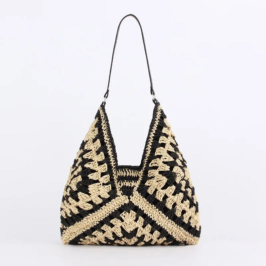 Borsa di paglia - Grande - A tracolla - Borsa hobo - Borsa da spiaggia-Modasso