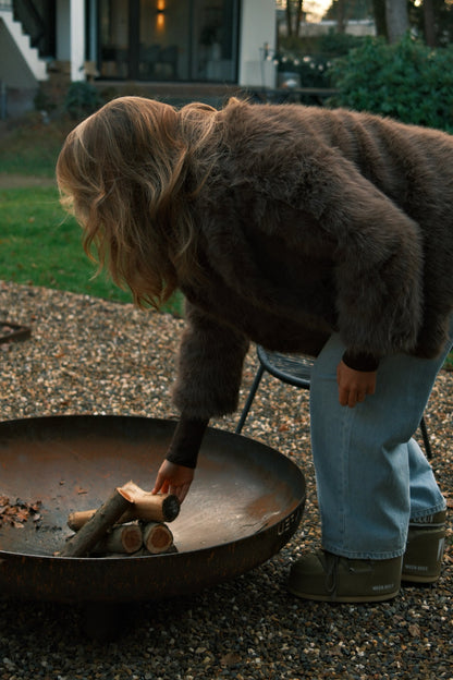 CAPPOTTO TEDDY DONNA IN FAUX FUR MARRONE-Modaso