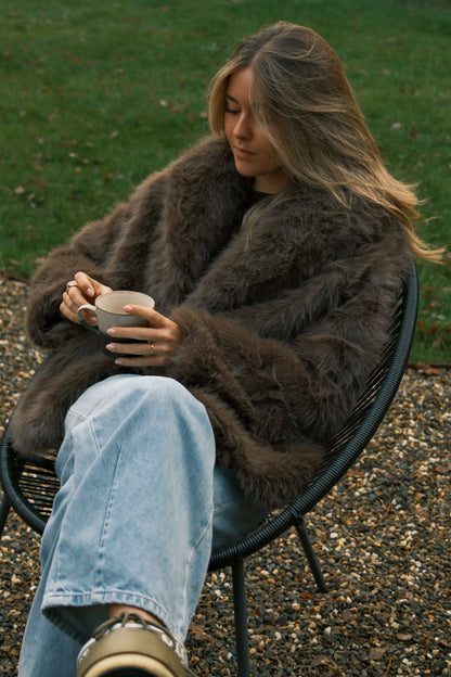 CAPPOTTO TEDDY DONNA IN FAUX FUR MARRONE-Modaso