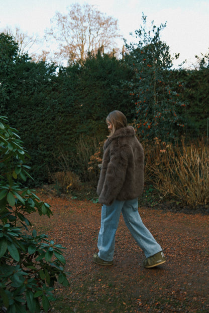 CAPPOTTO TEDDY DONNA IN FAUX FUR MARRONE-Modaso