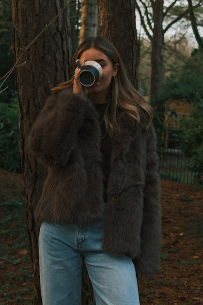 CAPPOTTO TEDDY DONNA IN FAUX FUR MARRONE-Modaso