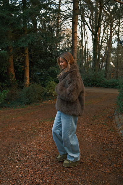 CAPPOTTO TEDDY DONNA IN FAUX FUR MARRONE-Modaso