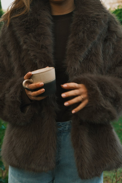 CAPPOTTO TEDDY DONNA IN FAUX FUR MARRONE-Modaso