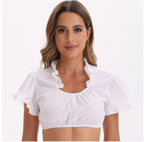 Camicetta Dirndl - Pizzo - Maniche corte - Top Dirndl - Abito da Oktoberfest Donna-Bianco Scollo rotondo-S-Modasso