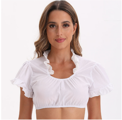 Camicetta Dirndl - Pizzo - Maniche corte - Top Dirndl - Abito da Oktoberfest Donna-Bianco Scollo rotondo-S-Modasso