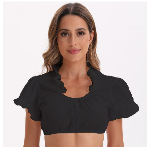 Camicetta Dirndl - Pizzo - Maniche corte - Top Dirndl - Abito da Oktoberfest Donna-Nero Scollo rotondo-S-Modasso