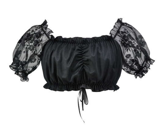 Camicetta Dirndl - Pizzo - Maniche corte - Top Dirndl - Abito da Oktoberfest Donna-Nero Spalle scoperte-S-Modasso