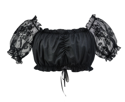 Camicetta Dirndl - Pizzo - Maniche corte - Top Dirndl - Abito da Oktoberfest Donna-Nero Spalle scoperte-S-Modasso
