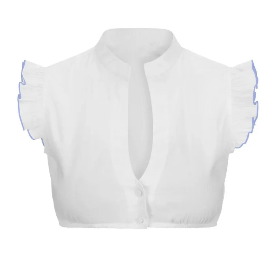 Camicetta Dirndl - Top da donna bianco a maniche corte per l'Oktoberfest-Azzurro-S-Modasso