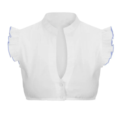 Camicetta Dirndl - Top da donna bianco a maniche corte per l'Oktoberfest-Azzurro-S-Modasso