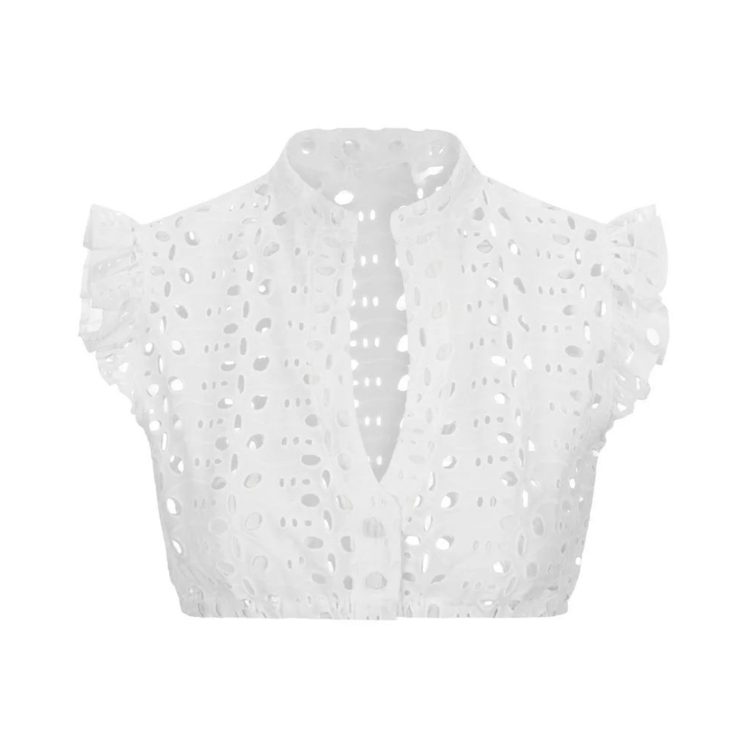 Camicetta Dirndl - Top da donna bianco a maniche corte per l'Oktoberfest-Pizzo Bianco-S-Modasso
