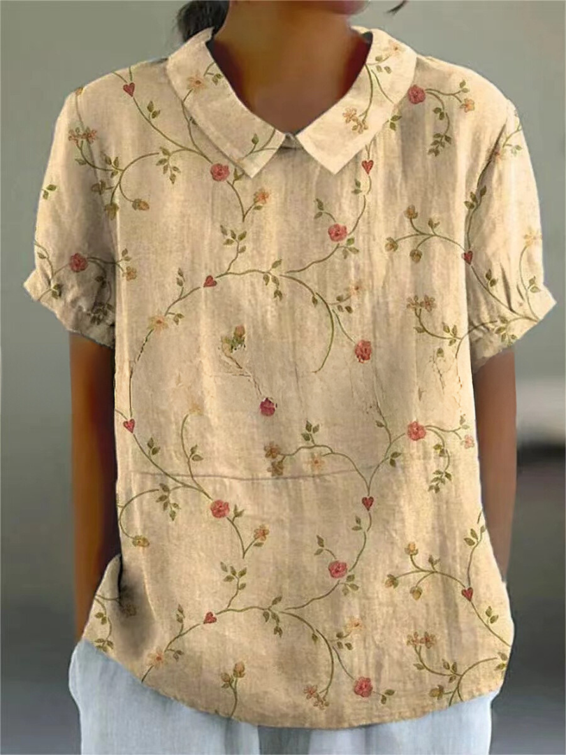 Camicetta Floreale, Manica Corta, Vestibilità Ampia, Camicetta con Colletto, Top Estivo da Donna-Modaso