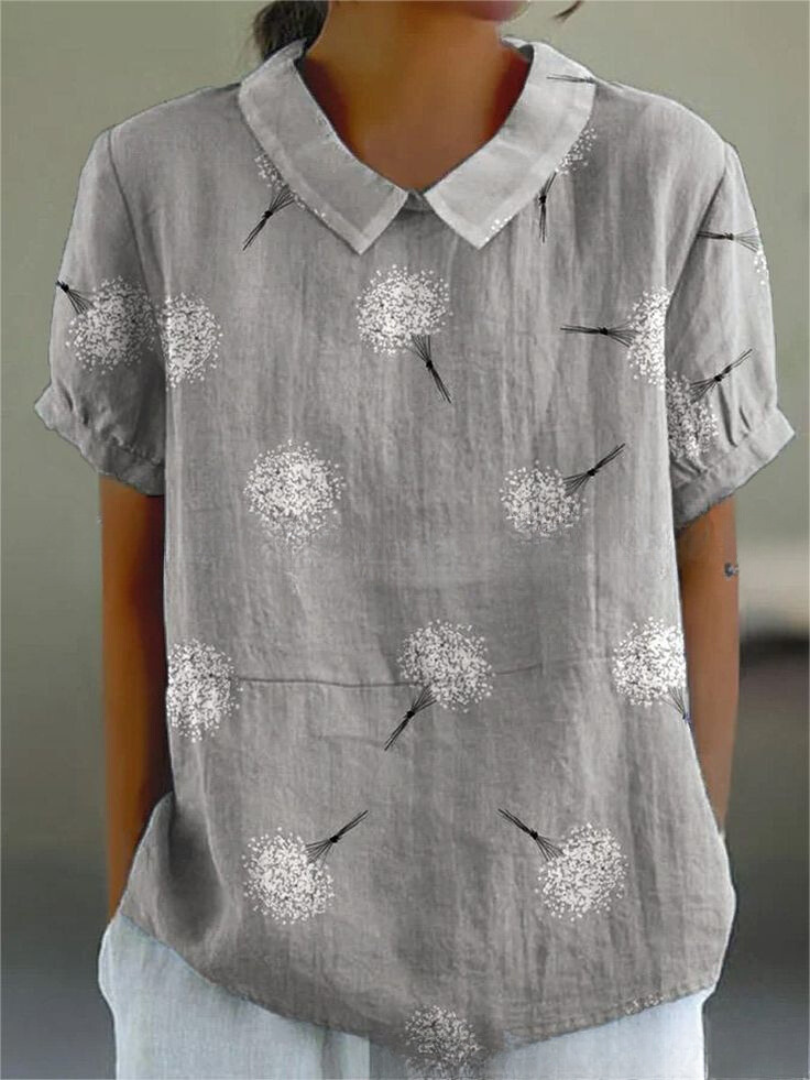 Camicetta Floreale, Manica Corta, Vestibilità Ampia, Camicetta con Colletto, Top Estivo da Donna-Modaso