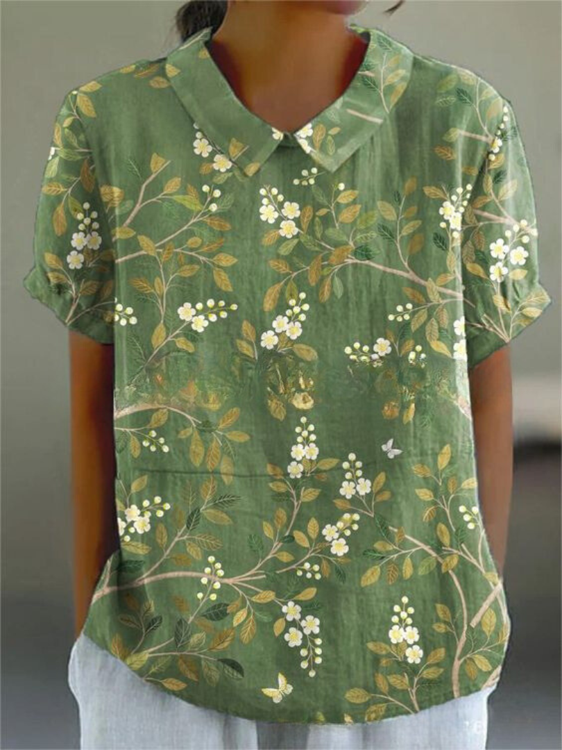 Camicetta Floreale, Manica Corta, Vestibilità Ampia, Camicetta con Colletto, Top Estivo da Donna-Modaso