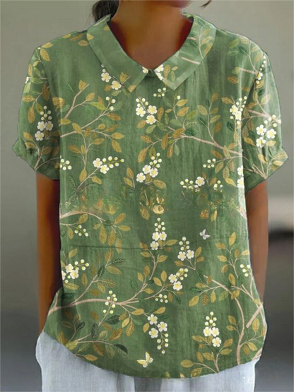 Camicetta Floreale, Manica Corta, Vestibilità Ampia, Camicetta con Colletto, Top Estivo da Donna-Modaso