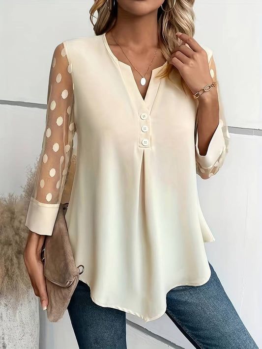 Camicetta - Maniche trasparenti - Vestibilità ampia - Top a maniche lunghe - Abbigliamento donna-Albicocca-XS-Modasso