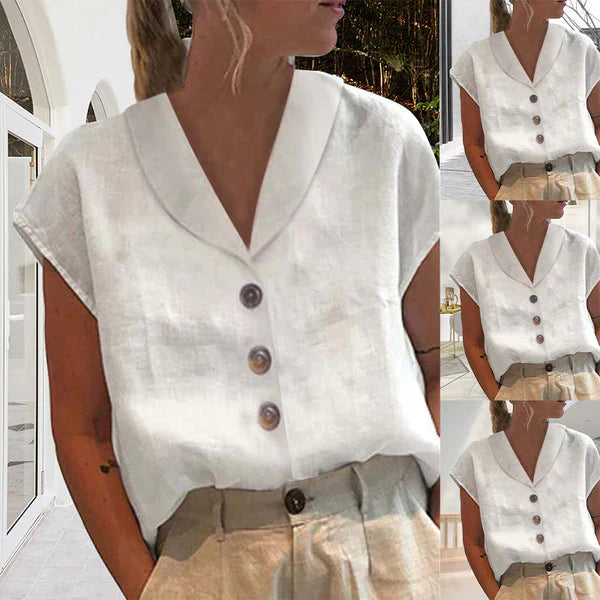 Camicetta a maniche corte - Abbottonata - Con colletto - Top a maniche corte - Abbigliamento donna-Bianco-S-Modasso