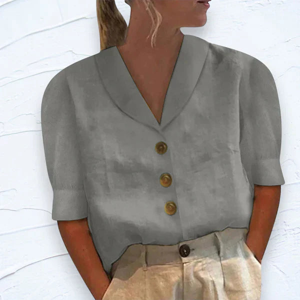 Camicetta a maniche corte - Abbottonata - Con colletto - Top a maniche corte - Abbigliamento donna-Grigio-S-Modasso