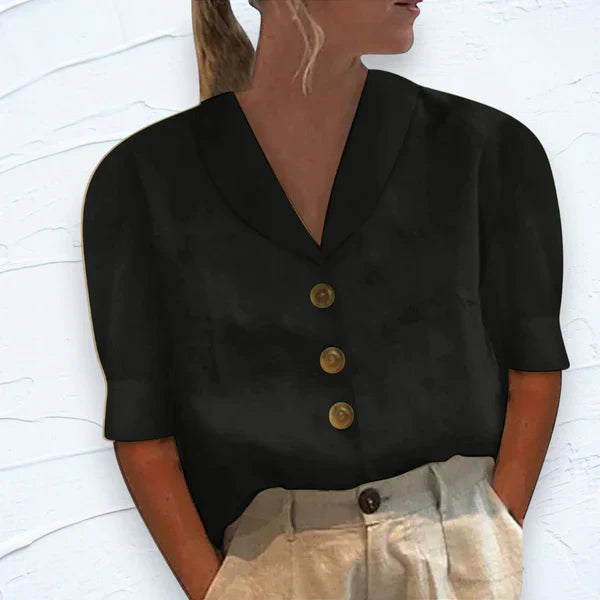 Camicetta a maniche corte - Abbottonata - Con colletto - Top a maniche corte - Abbigliamento donna-Nero-S-Modasso