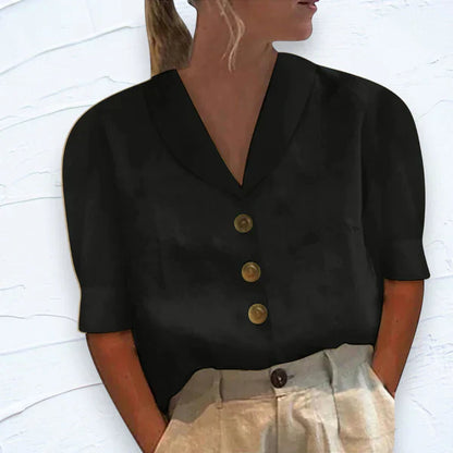 Camicetta a maniche corte - Abbottonata - Con colletto - Top a maniche corte - Abbigliamento donna-Nero-S-Modasso