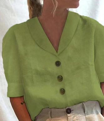 Camicetta a maniche corte - Abbottonata - Con colletto - Top a maniche corte - Abbigliamento donna-Verde-S-Modasso