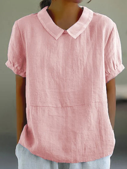 Camicetta a maniche corte - Top da donna con colletto e maniche corte, vestibilità ampia-Rosa-S-Modasso