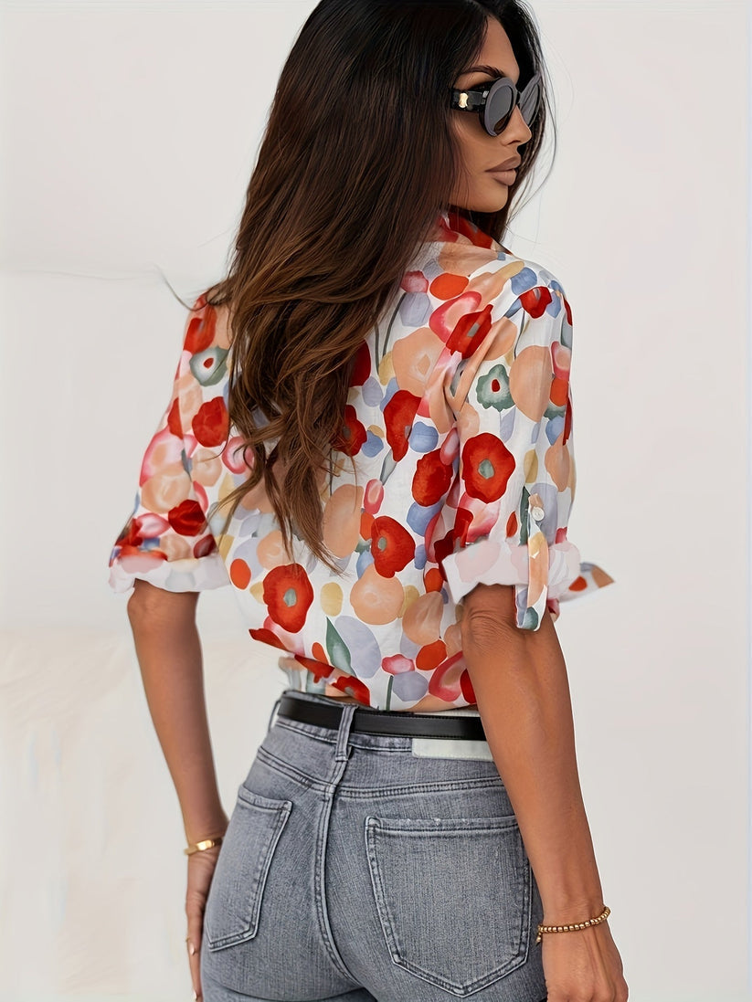 Camicetta con Bottoni, Floreale, Camicia Colorata da Donna-Modaso