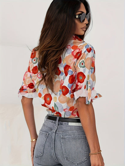 Camicetta con Bottoni, Floreale, Camicia Colorata da Donna-Modaso
