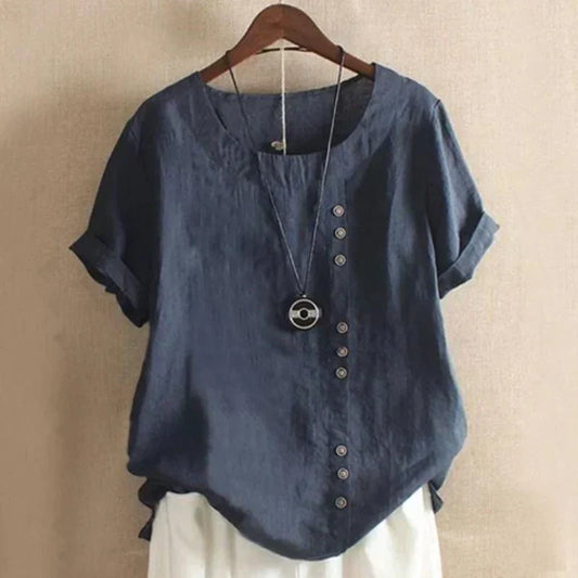 Camicetta da donna - Vestibilità ampia - Maniche corte - Camicetta oversize - Top estivi da donna-Blue Navy-S-Modasso