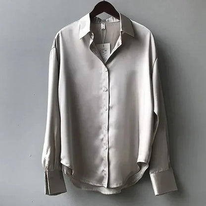 Camicetta di raso - Elegante - Manica lunga - Camicetta con bottoni - Camicie di raso per donne-Grigio-S-Modasso