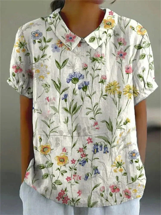 Camicetta floreale - Vestibilità morbida - Maniche corte - Colletto - Camicia da donna-Modasso