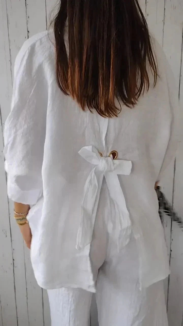 Camicetta in lino | Cotone | Leggera | Camicetta abbottonata | Camicia in lino da donna-Modasso