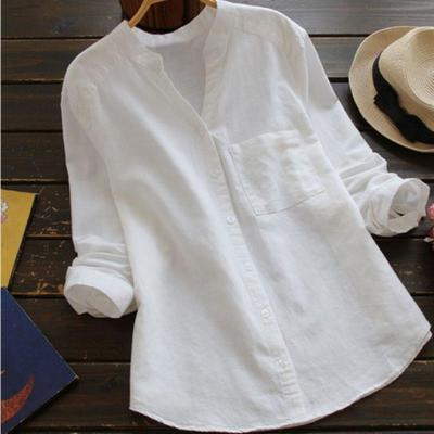 Camicetta in lino | Maniche corte | Vestibilità morbida | Camicetta con bottoni | Camicie in lino da donna-Bianco-XS-Modasso