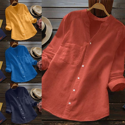 Camicetta in lino | Maniche corte | Vestibilità morbida | Camicetta con bottoni | Camicie in lino da donna-Modasso