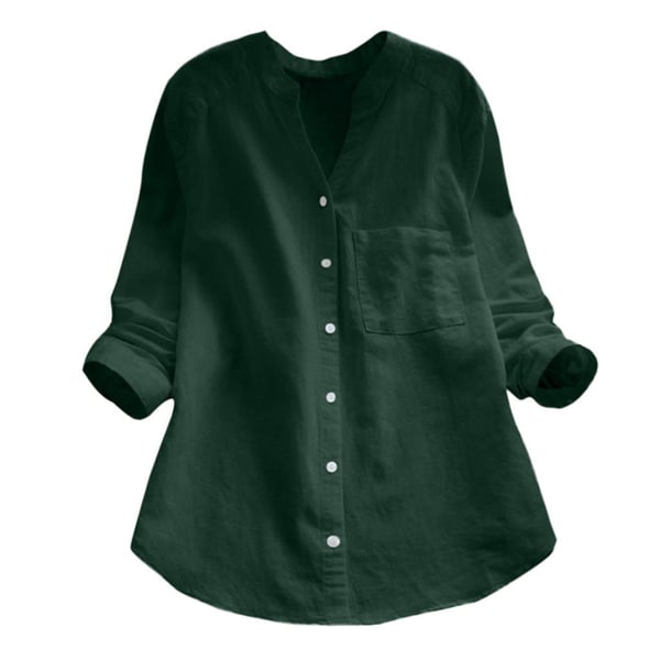 Camicetta in lino | Maniche corte | Vestibilità morbida | Camicetta con bottoni | Camicie in lino da donna-Verde-XS-Modasso