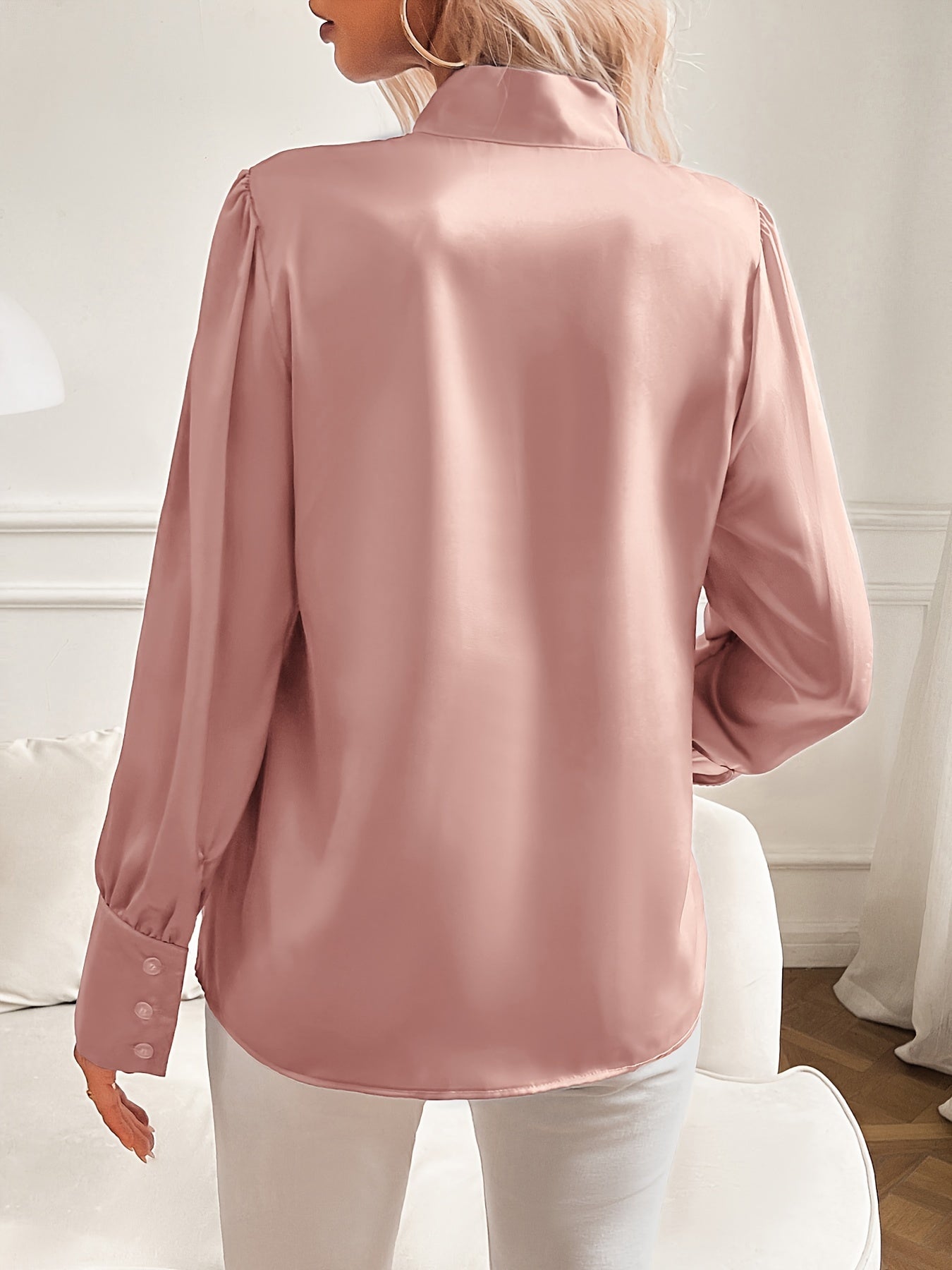 Camicetta satinata | Manica lunga | Manica a lanterna | Camicetta con lacci al collo | Camicetta da donna-Modasso