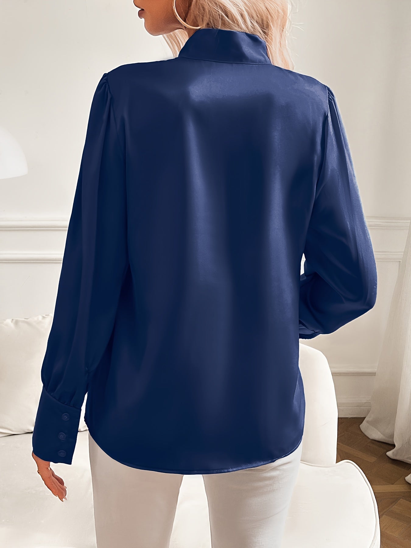 Camicetta satinata | Manica lunga | Manica a lanterna | Camicetta con lacci al collo | Camicetta da donna-Modasso