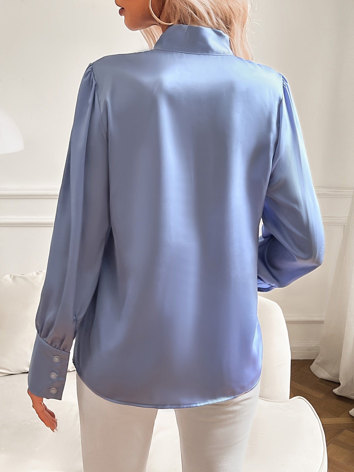 Camicetta satinata | Manica lunga | Manica a lanterna | Camicetta con lacci al collo | Camicetta da donna-Modasso