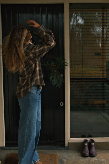 Camicia Quadri Marroni Donna – Blusa Casual a Quadri con Taglio Oversize-Modaso