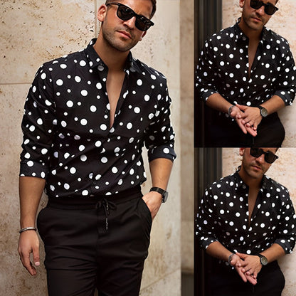Camicia a pois | Maniche lunghe | Con colletto | Camicia abbottonata | Camicia da uomo-Modasso