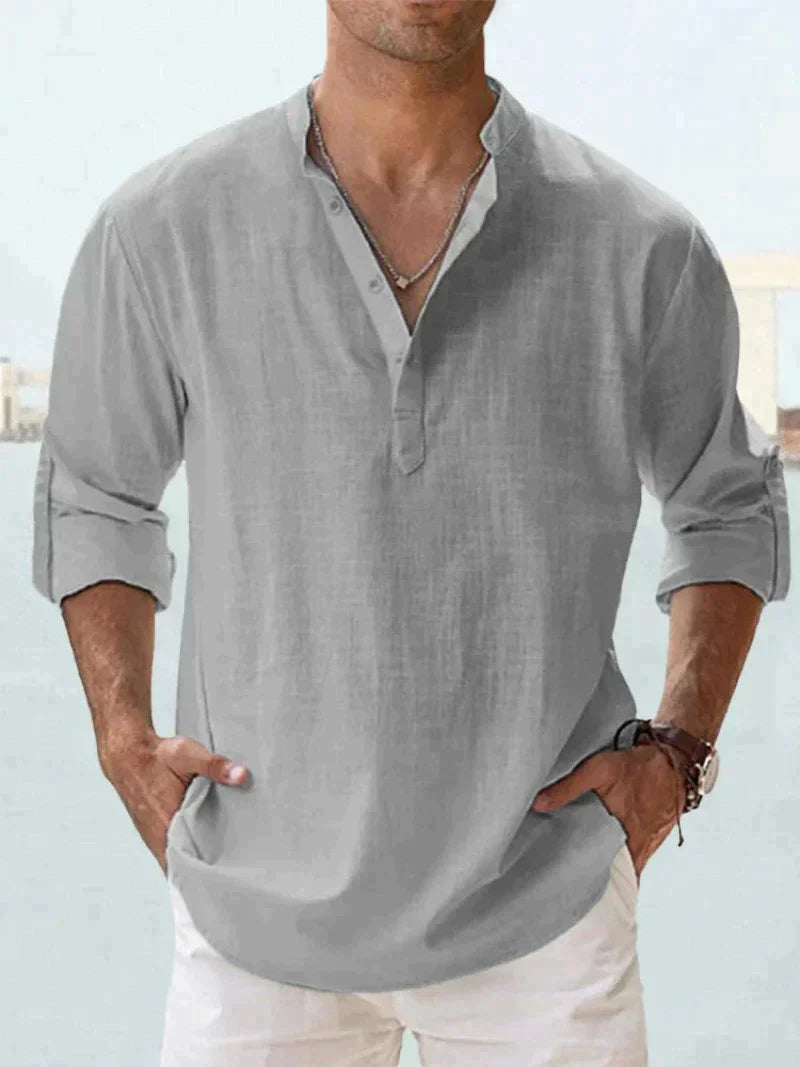 Camicia di Lino, Mezza Manica in Cotone, Camicia Estiva da Uomo-Modaso