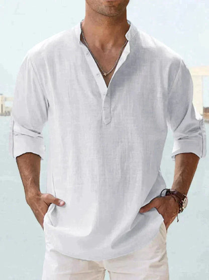 Camicia di Lino, Mezza Manica in Cotone, Camicia Estiva da Uomo-Modaso